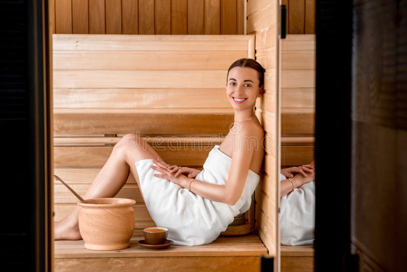 Woman in sauna. 