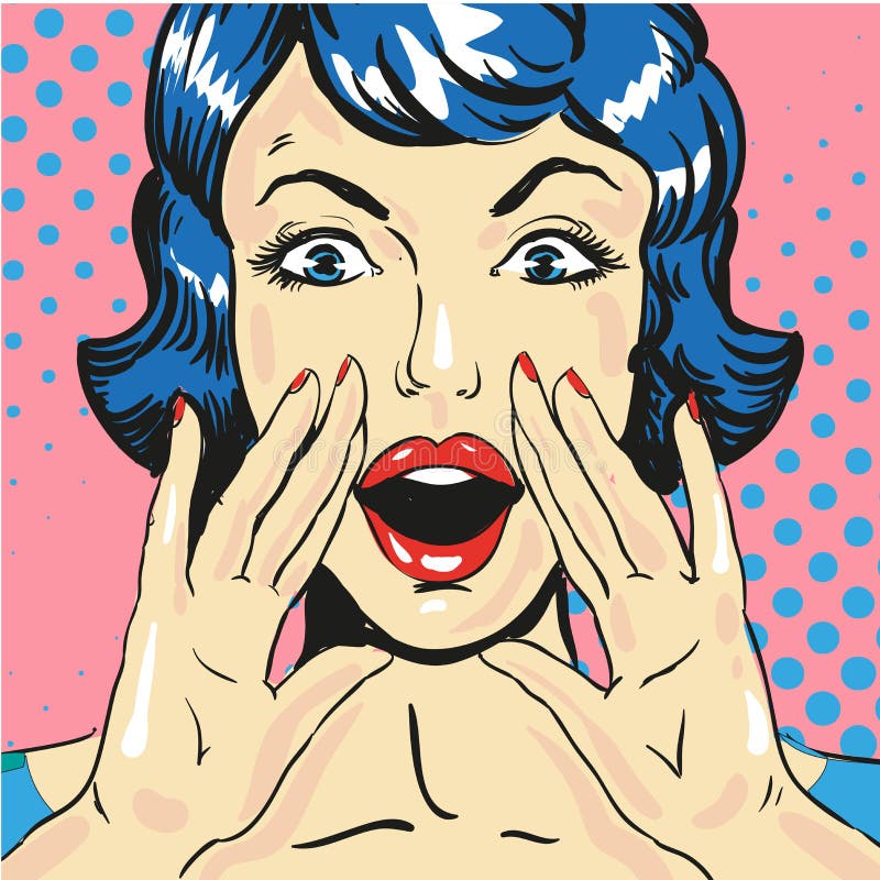 Woman screaming announcing news pop art comic style vector royalty free illustration Woman screaming announcing news pop art comic style vector royalty free illustration