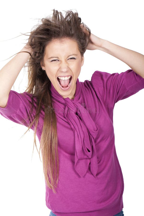 Woman Screaming and Pulling Hair Stock Photo Image of person