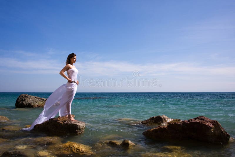 Woman and sea beach