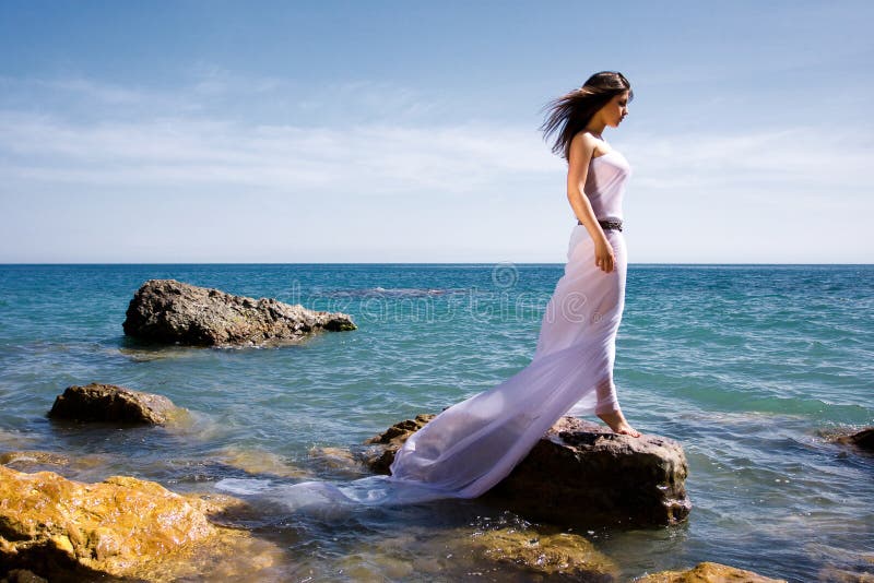 Woman and sea beach