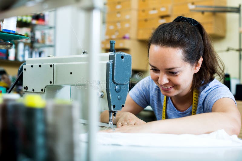 Woman Sewing with Professional Machine Stock Image - Image of material ...