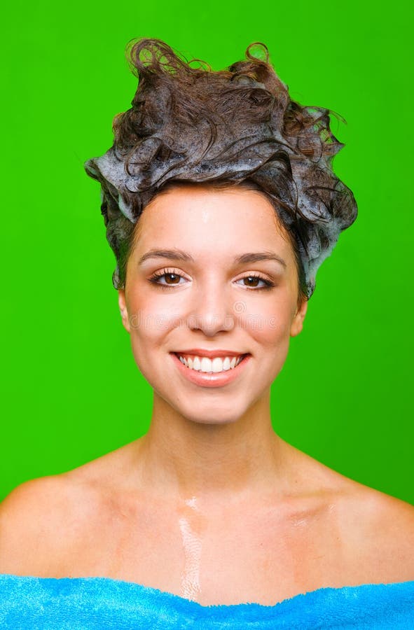 Woman with shampoo in her hair