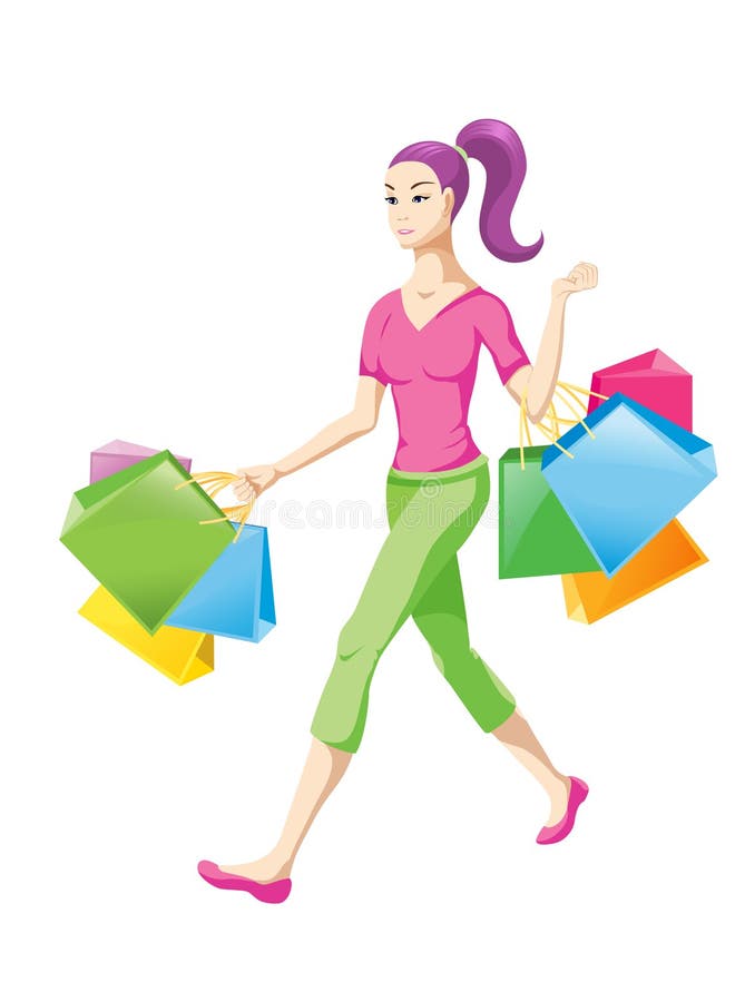 Woman with shoping bags stock illustration. Illustration of pink - 13376673