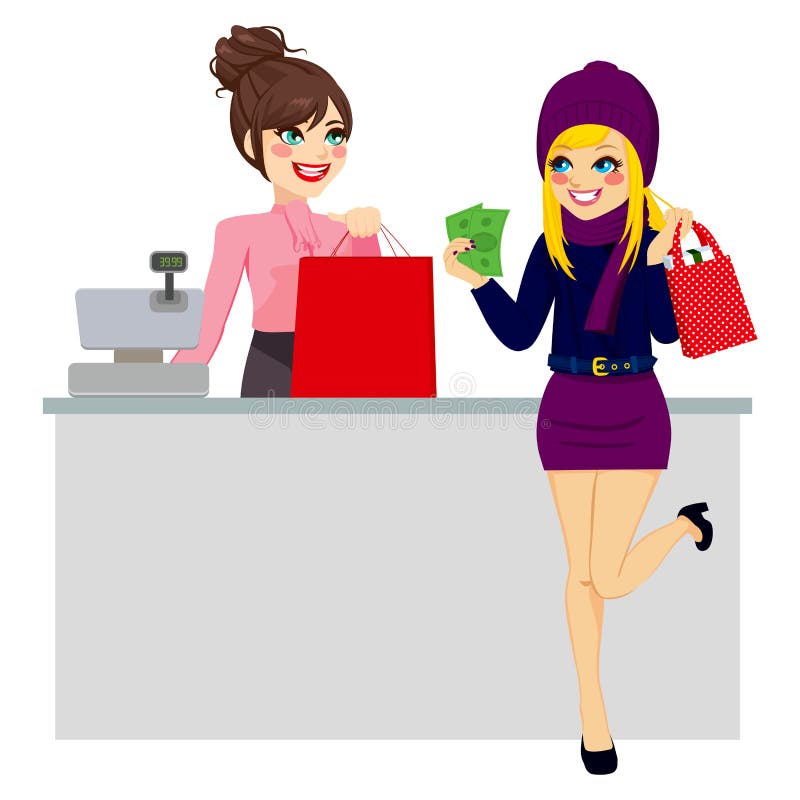 Woman Shopping Paying With Cash vector illustration Woman Shopping Paying With Cash vector illustration