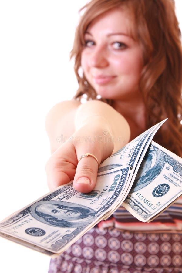 Woman show dollars to camera