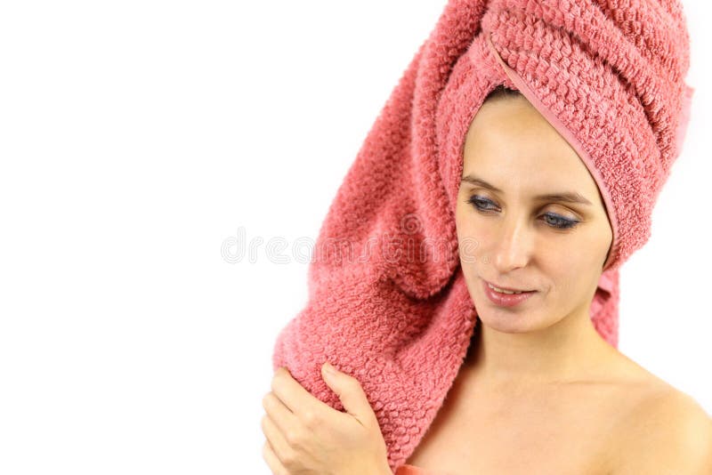 Woman after Shower with a Towel on Her Head Stock Photo Image of