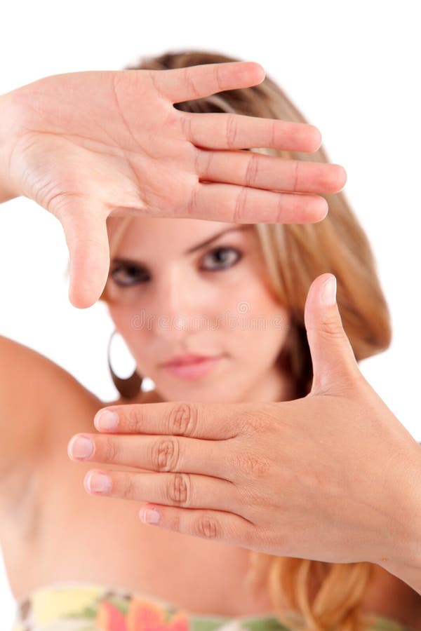 Woman Showing Framing Hand Gesture Stock Photo Image of friendly