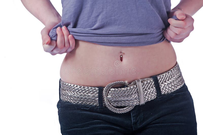 Woman Showing Her Navel Piercing Stock Image Image Of Navel Belt 24287321