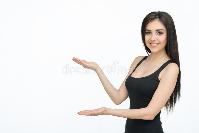 Woman showing something with open hand palm