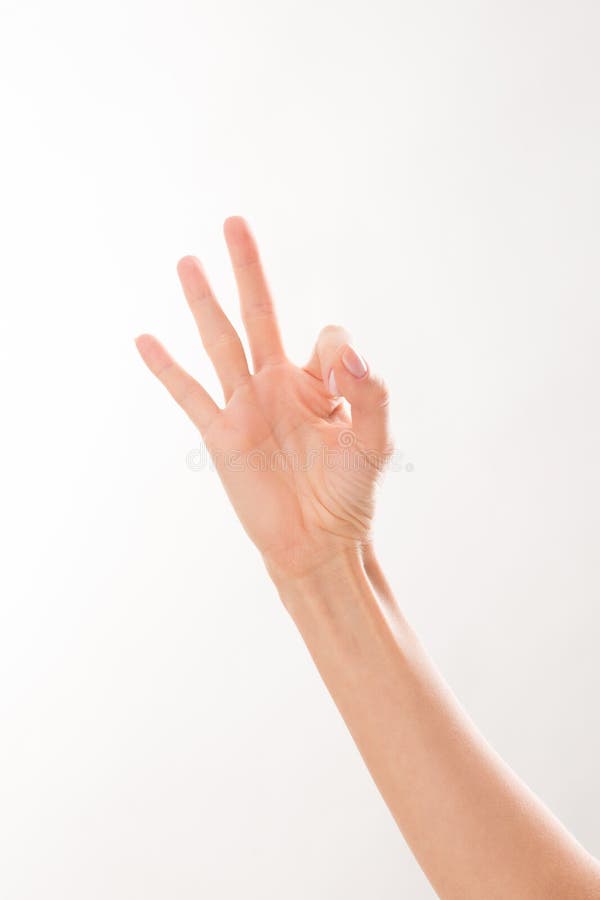 Woman showing three fingers: middle, ring and little ones. These fingers showing a half way for solving the problem.