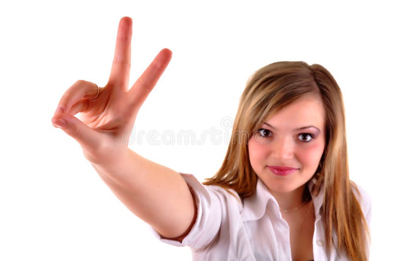 Woman showing victory sign