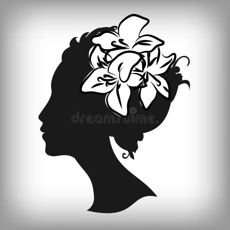 Woman silhouette with lily in hair