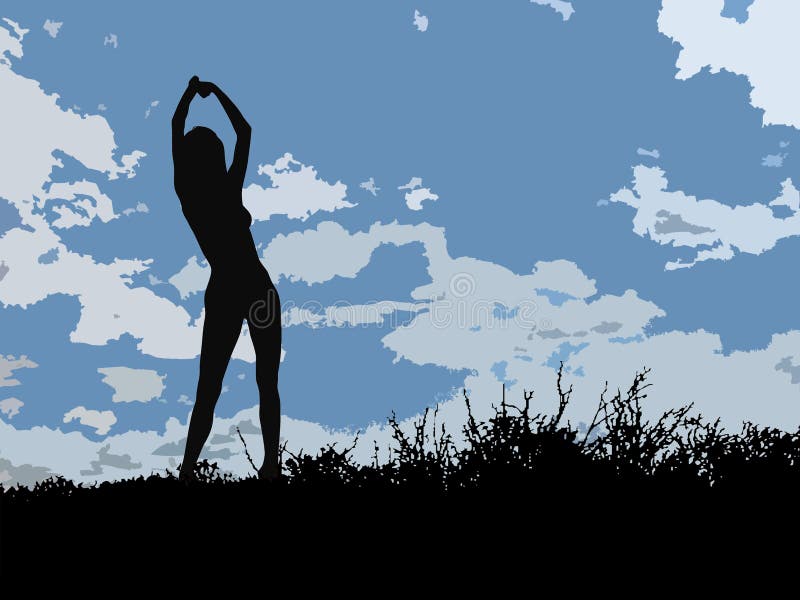Woman silhouette in open space stock illustration