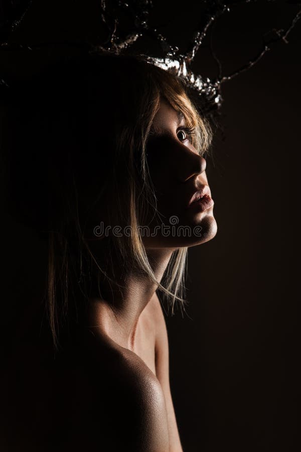 Woman with silver wood royalty free stock photo Woman with silver wood royalty free stock photo