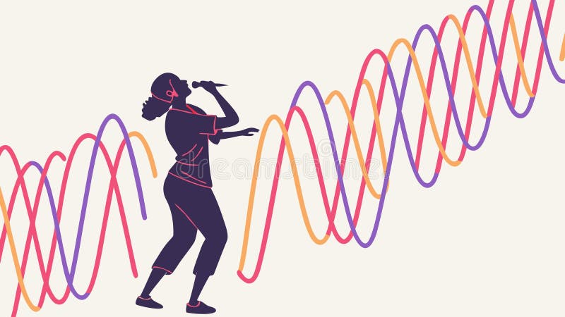 A dynamic vector illustration of a woman singing, with vibrant sound waves emanating from her. This image symbolizes artistic expression, music, and the power of voice. Excellent for music schools, vocal coaches, or designs promoting creative arts and performance. Energetic and inspiring artistic visual, vector design Generative AI. Woman singing vectors