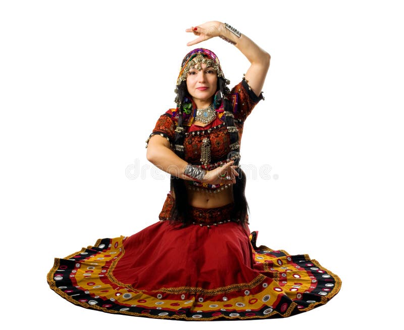 Woman sit in traditional indian costume