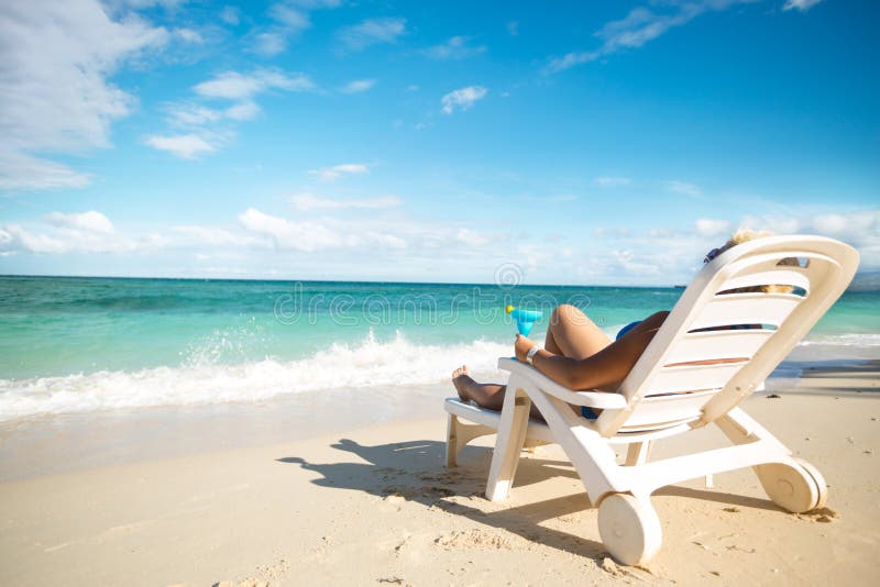 Woman Sitting On A Beach Chair Stock Image Image Of Silence Private