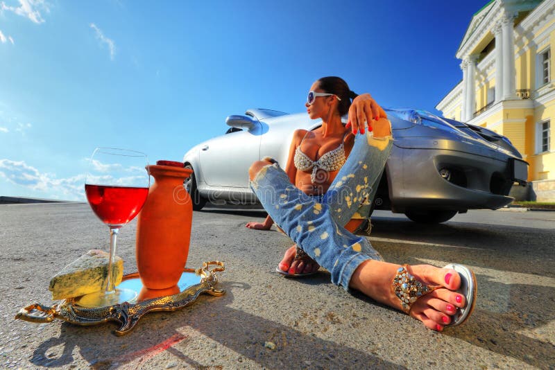 Woman sitting on the street