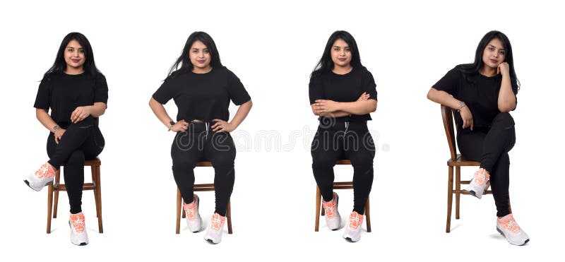 Front view of group of same woman with sportswear on white background. Front view of group of same woman with sportswear on white background