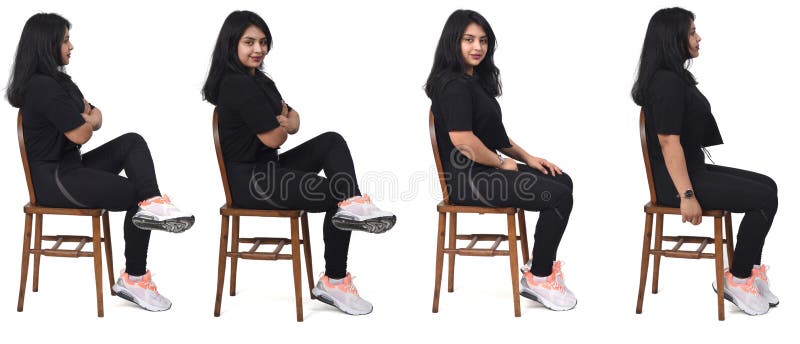 Sideways of group of same woman with sportswear on white background. Sideways of group of same woman with sportswear on white background