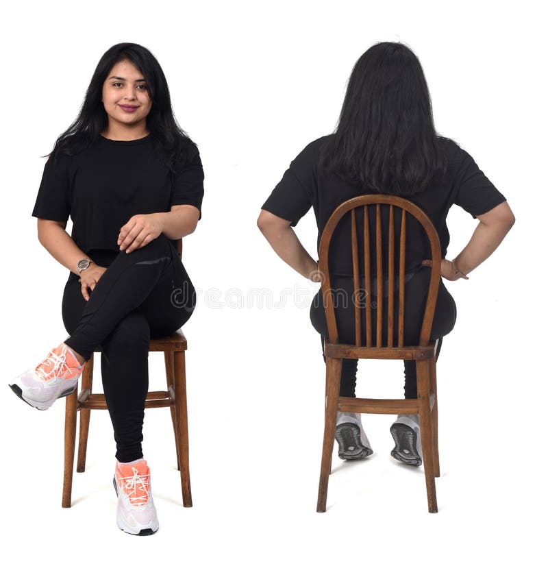 View of same woman of rear and front with sportswere on white background. View of same woman of rear and front with sportswere on white background