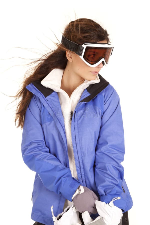 Woman ski goggles gloves stock photo. Image of leisure 21998118