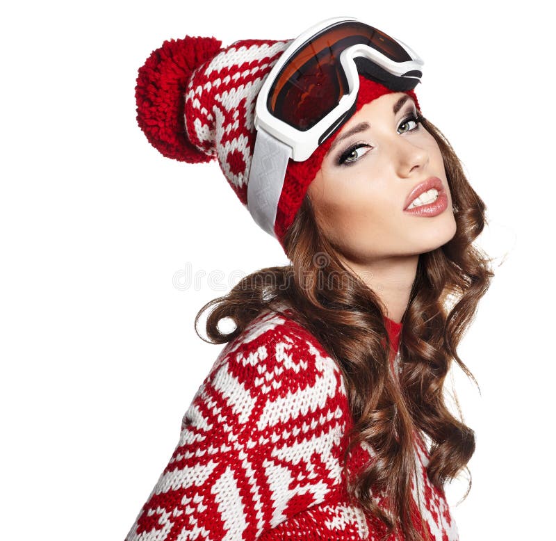 Woman with ski goggles stock image. Image of female, violet - 35729093