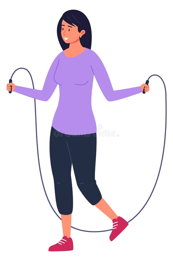 Woman with Skipping Rope. Jumping Cardio Exercise Stock Vector