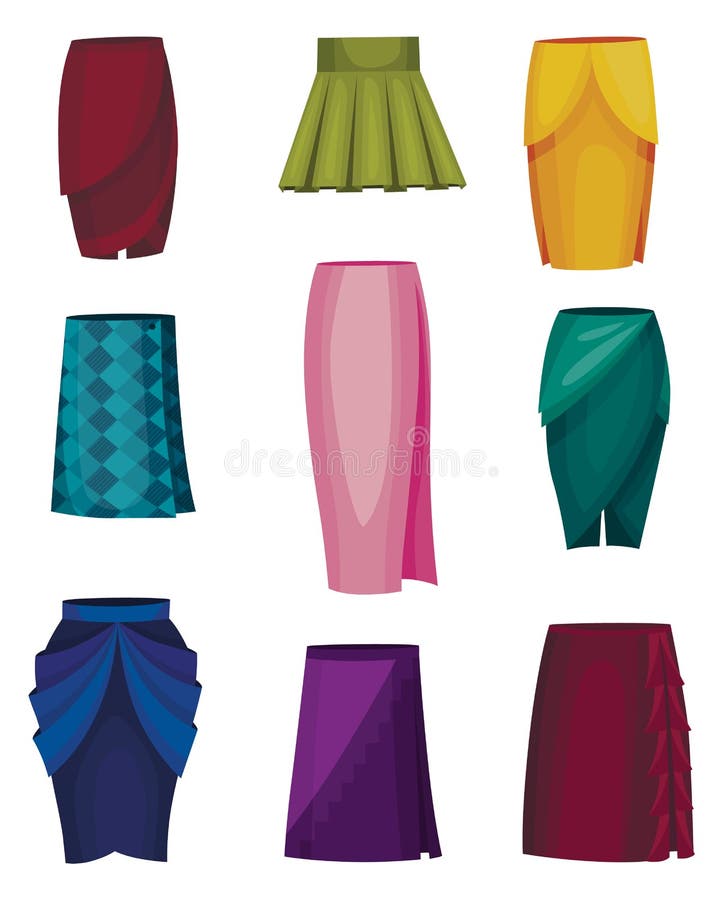 Set Of Trendy Women's Clothes With Skirt, Top And Accessories. Vector  Illustration Royalty Free SVG, Cliparts, Vectors, and Stock Illustration.  Image 52772375.