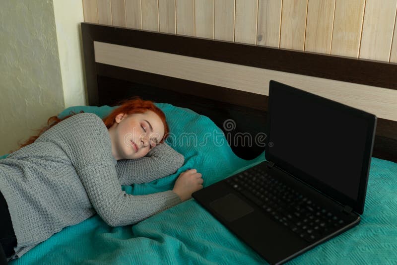 Asian Woman Sleep on Scatter Fake Cloud at Night Sky Time Stock