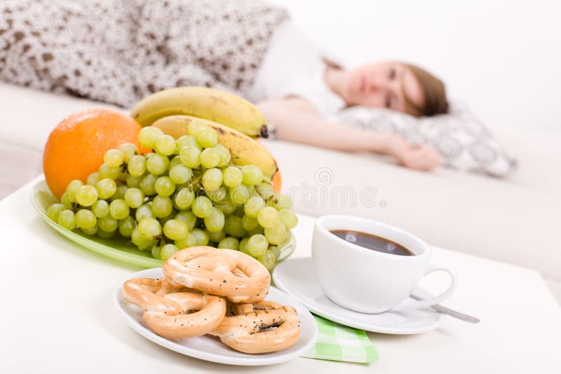 Woman sleeping in bed royalty free stock photos