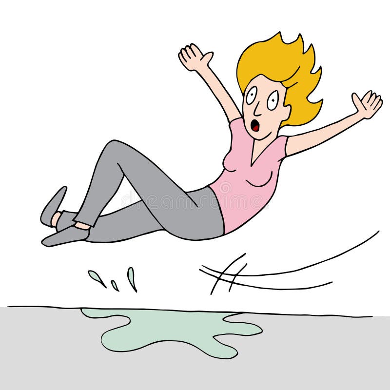Woman Slips On Wet Floor Stock Vector Illustration Of Hazardous
