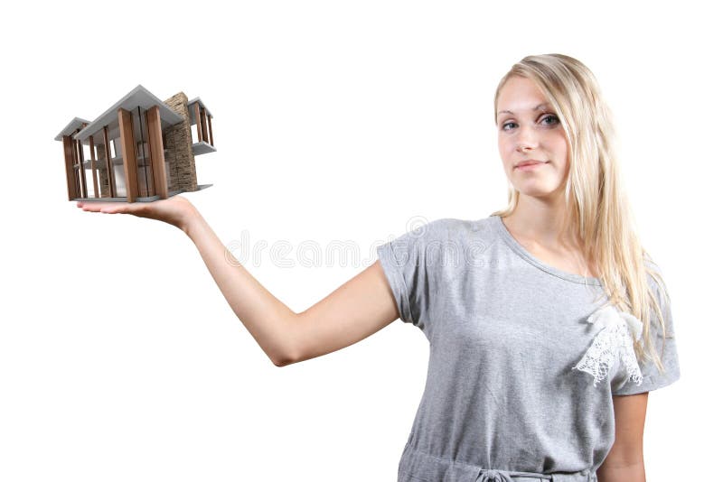 Woman with small house on the hand