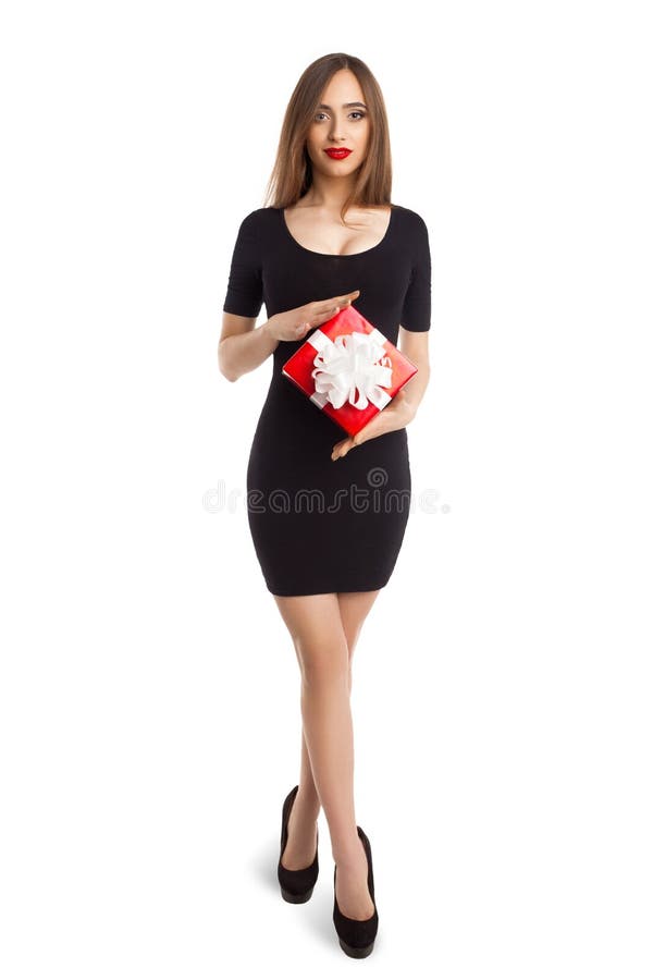 Woman with small present box