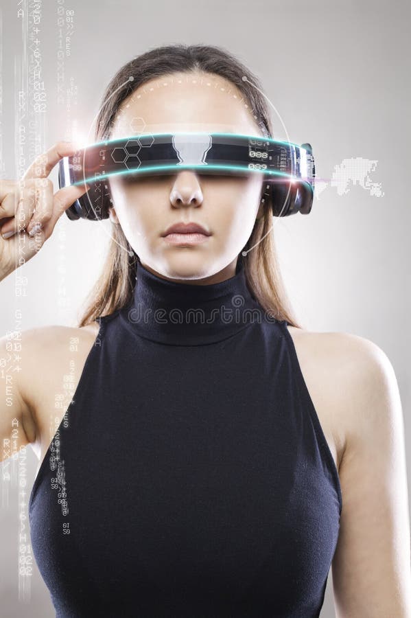 Woman with smart glasses stock photo. Image of star 148610114