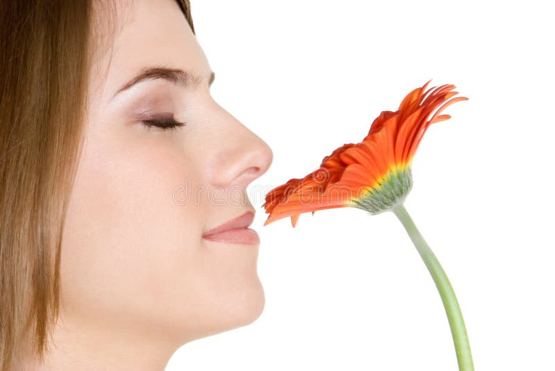 Woman Smelling Flower royalty free stock photos