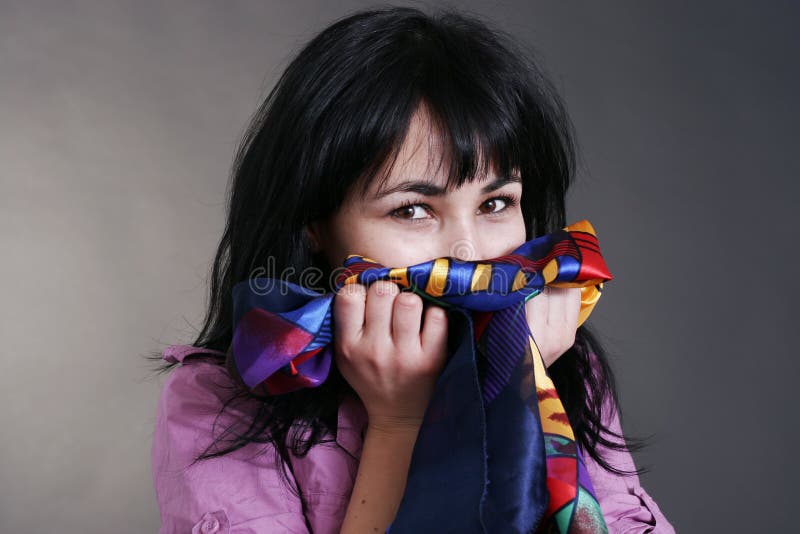 Woman smelling laundry stock images