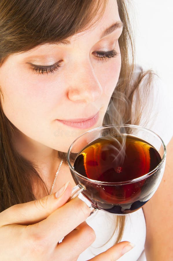 Woman smelling black tea stock image. Image of casual - 50178491