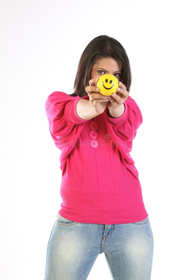 Woman with smile ball stock photo