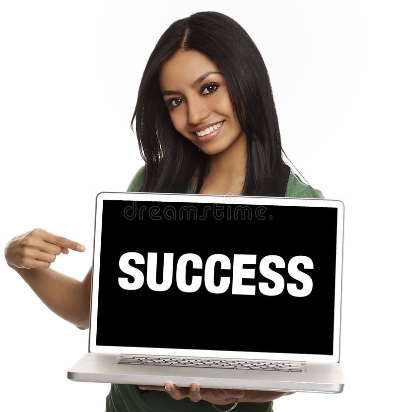 Woman smiling laptop success