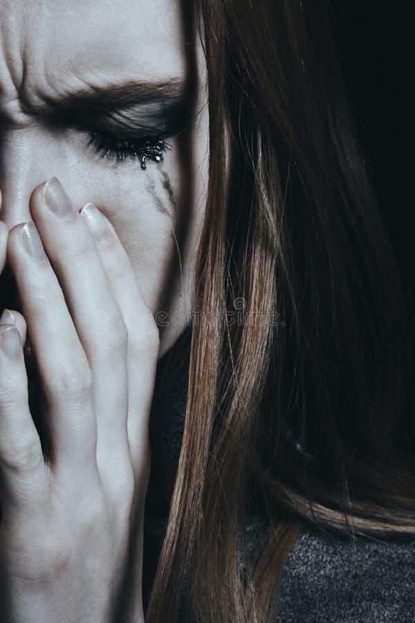 Woman with smudged makeup stock photo Woman with smudged makeup stock photo