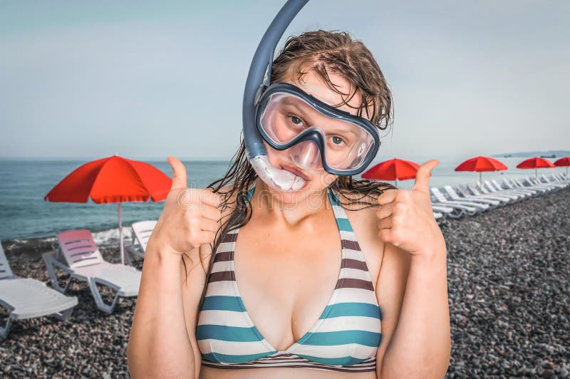 Young Woman Freediver With Fins And Sand Free Diving Underwater Stock Photo