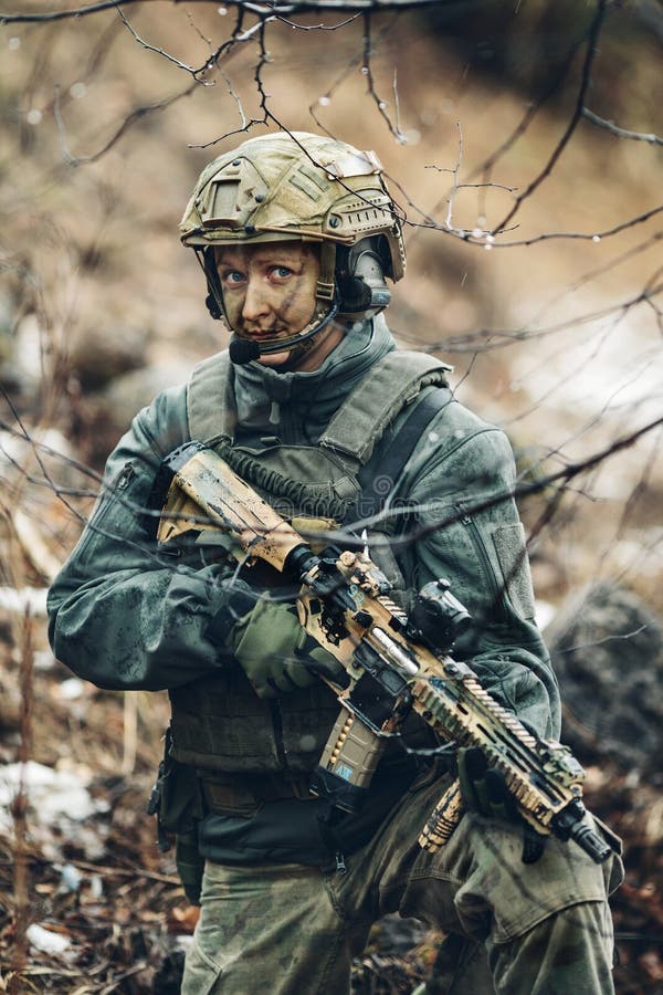 Woman Soldier Member of Ranger Squad Stock Image - Image of bulletproof ...