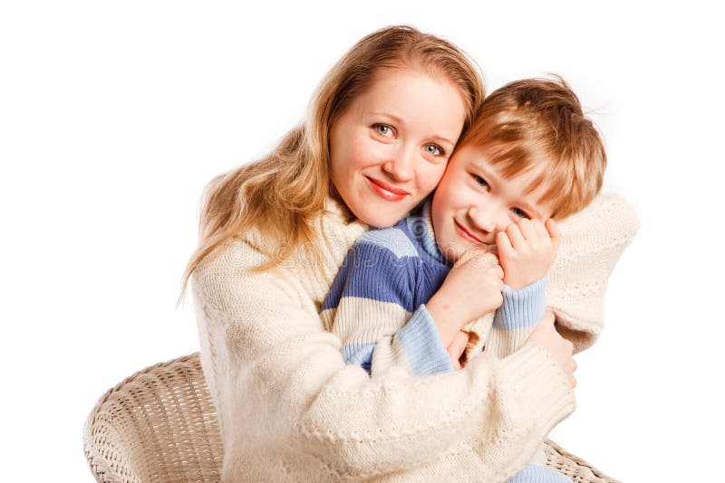 Woman with a son on a white background