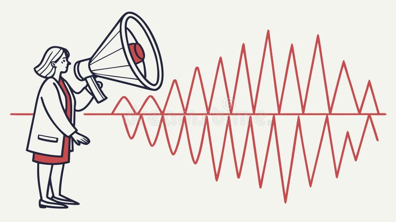 Woman speaking into megaphone with sound waves, symbolizing clear communication, vector design Generative AI vector illustration