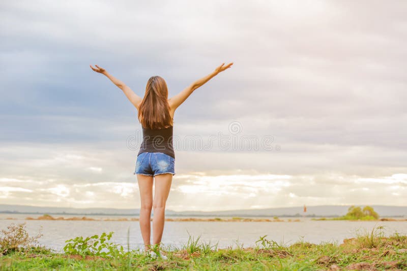 Woman spreading. Arms wide open.