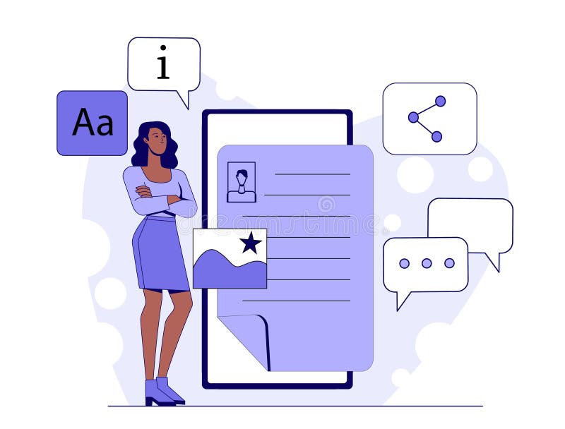 Woman with digital document interface. Vector illustration stock illustration