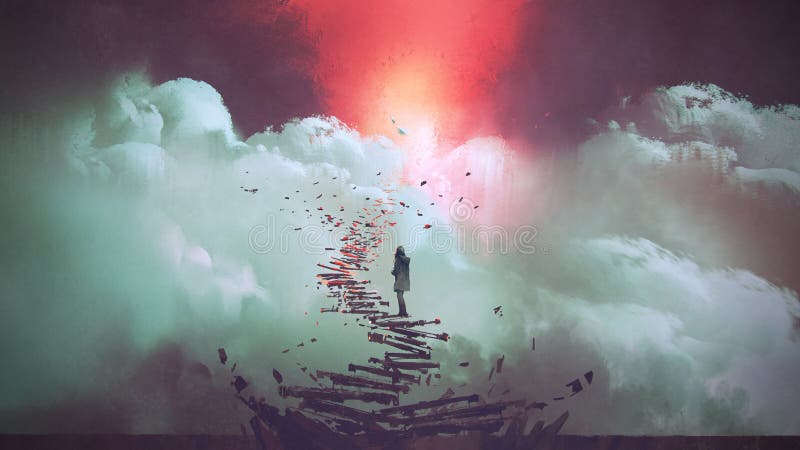 Woman standing on broken stairs royalty free illustration Woman standing on broken stairs royalty free illustration