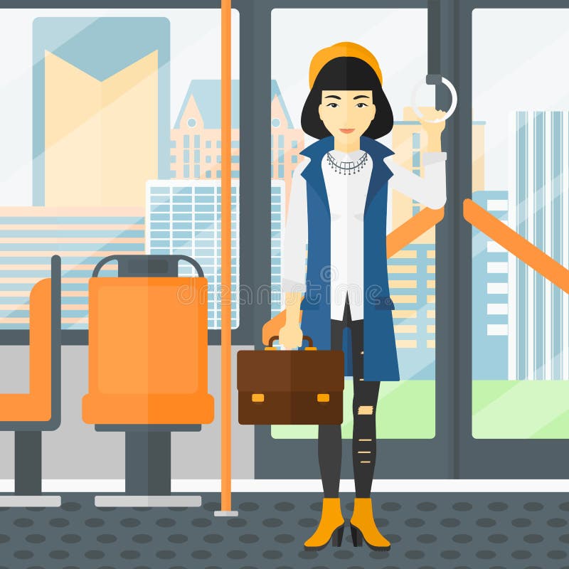 Woman Standing Inside Public Transport Stock Vector Illustration Of